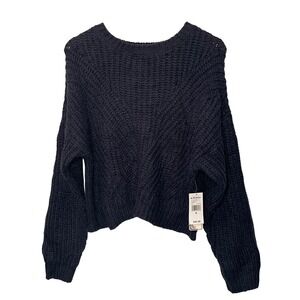 Its Our Time Womens Navy Blue Chunky Knit Sweater Med Drop Shoulder Cropped Y2k